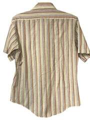 Load image into Gallery viewer, Vintage Contour Fitted Stripe Shirt – Earth Tones, Retro Summer Button-Up (M)
