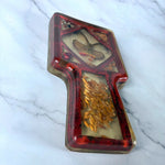 Load image into Gallery viewer, Vintage Lucite Style Butterfly Spoon Rest Dried Flowers Seeds Red 1970s
