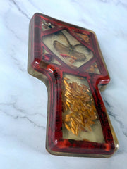 Load image into Gallery viewer, Vintage Lucite Style Butterfly Spoon Rest Dried Flowers Seeds Red 1970s