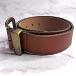Load image into Gallery viewer, Cleo + Wolf Burnished Edge Genuine Leather Belt Brown Gold Buckle Size S 2" Wide
