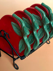 Load image into Gallery viewer, Vintage 2003 Tender Heart Treasures Strawberry Mini Plates Set of 4 w Rack