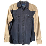Load image into Gallery viewer, Wrangler Western Snap Shirt Men’s Large XL Black Tan Distressed Workwear
