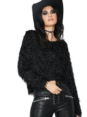 Load image into Gallery viewer, 🖤 Black Shaggy Textured Cropped Sweater – Size S