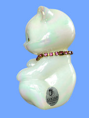 Load image into Gallery viewer, Fenton October Birthstone Bear Iridescent Glass Pink Rhinestone Collar Signed