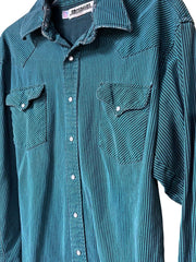 Load image into Gallery viewer, 💚 Drysdales Teal Stripe Pearl Snap Western Shirt – Size L