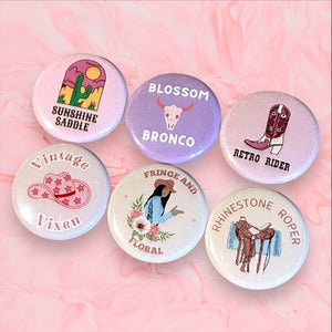 6 Pack Pink Western Badge Button Set