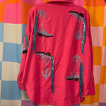 Load image into Gallery viewer, SOLD - Hot Pink Button Up with Metallic Blue Cowboy Boots
