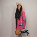 Load image into Gallery viewer, SOLD - Hot Pink Button Up with Metallic Blue Cowboy Boots
