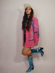Load image into Gallery viewer, SOLD - Hot Pink Button Up with Metallic Blue Cowboy Boots