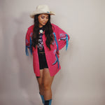 Load image into Gallery viewer, SOLD - Hot Pink Button Up with Metallic Blue Cowboy Boots
