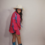 Load image into Gallery viewer, SOLD - Hot Pink Button Up with Metallic Blue Cowboy Boots
