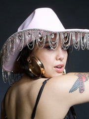 Load image into Gallery viewer, ✨ Pink Rhinestone Fringe Cowgirl Hat ✨
