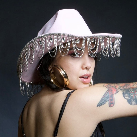 ✨ Pink Rhinestone Fringe Cowgirl Hat ✨