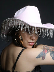 Load image into Gallery viewer, ✨ Pink Rhinestone Fringe Cowgirl Hat ✨
