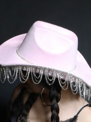 Load image into Gallery viewer, ✨ Pink Rhinestone Fringe Cowgirl Hat ✨
