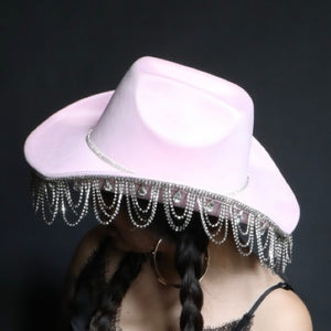 ✨ Pink Rhinestone Fringe Cowgirl Hat ✨
