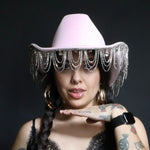Load image into Gallery viewer, ✨ Pink Rhinestone Fringe Cowgirl Hat ✨
