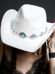 Load image into Gallery viewer, 🤍 White Cowgirl Hat with Turquoise Concho Band 🤍
