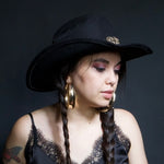Load image into Gallery viewer, 🖤 Black Cowgirl Hat with Gold Heart Buckle 🖤
