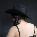 Load image into Gallery viewer, 🖤 Black Cowgirl Hat with Gold Heart Buckle 🖤
