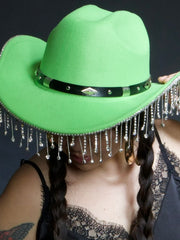 Load image into Gallery viewer, ✨ Green Rhinestone Fringe Cowgirl Hat ✨
