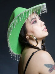 Load image into Gallery viewer, ✨ Green Rhinestone Fringe Cowgirl Hat ✨
