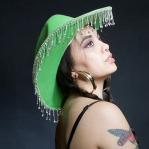 ✨ Green Rhinestone Fringe Cowgirl Hat ✨