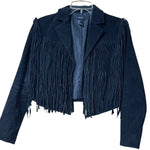 Load image into Gallery viewer, Forever 21 Black Suede Fringe Jacket – Size Small
