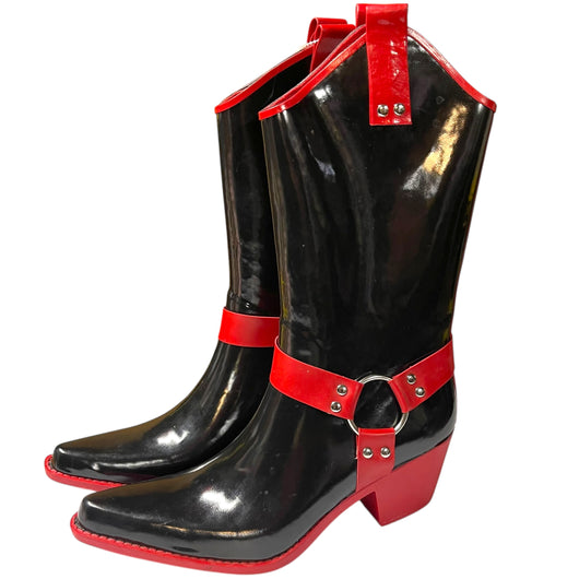 ✨ Rare Black & Red Western Harness Rain Boots by Nomad – Size 7 – New Rubber Cowboy-Style Boots