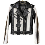 Load image into Gallery viewer, Killstar Black &amp; White Vegan Leather Moto Jacket – Size XS

