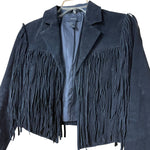 Load image into Gallery viewer, Forever 21 Black Suede Fringe Jacket – Size Small
