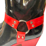 Load image into Gallery viewer, ✨ Rare Black &amp; Red Western Harness Rain Boots by Nomad – Size 7 – New Rubber Cowboy-Style Boots
