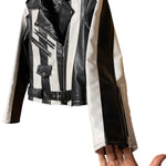 Load image into Gallery viewer, Killstar Black &amp; White Vegan Leather Moto Jacket – Size XS
