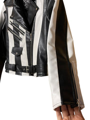 Load image into Gallery viewer, Killstar Black &amp; White Vegan Leather Moto Jacket – Size XS
