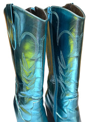 Load image into Gallery viewer, Women’s Metallic Teal Cowboy Boots – Size 6.5
