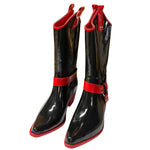 Load image into Gallery viewer, ✨ Rare Black &amp; Red Western Harness Rain Boots by Nomad – Size 7 – New Rubber Cowboy-Style Boots
