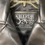 Load image into Gallery viewer, Killstar Black &amp; White Vegan Leather Moto Jacket – Size XS
