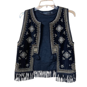 SOLD - Zara Woman Velvet Embroidered Fringe Vest – Small
