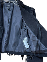 Load image into Gallery viewer, Forever 21 Black Suede Fringe Jacket – Size Small
