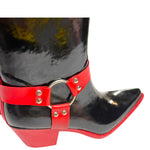 Load image into Gallery viewer, ✨ Rare Black &amp; Red Western Harness Rain Boots by Nomad – Size 7 – New Rubber Cowboy-Style Boots
