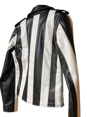 Load image into Gallery viewer, Killstar Black &amp; White Vegan Leather Moto Jacket – Size XS

