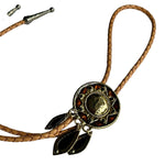 Load image into Gallery viewer, SOLD - Western Bolo Tie – Tan Cord &amp; Gold Sunburst
