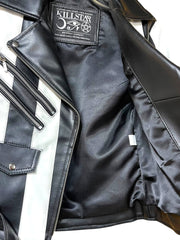 Load image into Gallery viewer, Killstar Black &amp; White Vegan Leather Moto Jacket – Size XS
