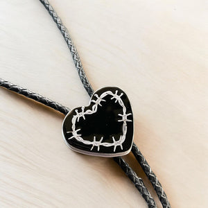 Barbed Wire Heart Bolo Tie