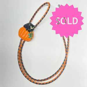 SOLD - 🎃 Halloween Bolo Tie – Black Cat & Pumpkin