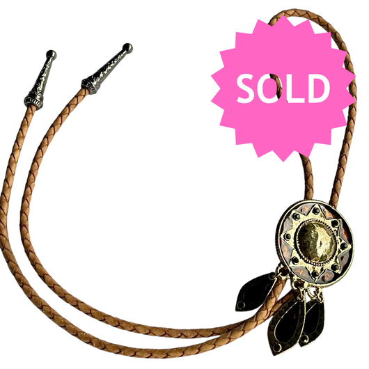 SOLD - Western Bolo Tie – Tan Cord & Gold Sunburst