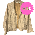 Load image into Gallery viewer, SOLD - Chico’s Faux Suede Laser-Cut Open Front Jacket Women’s Size 2 Tan Western Boho - Lisa Lassi
