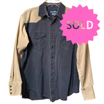 Load image into Gallery viewer, SOLD - Wrangler Western Snap Shirt Men’s Large XL Black Tan Distressed Workwear - Lisa Lassi
