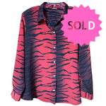 Load image into Gallery viewer, SOLD - Vintage Red &amp; Black Tiger Stripe Button-Up Shirt Unisex Shell Buttons - Lisa Lassi
