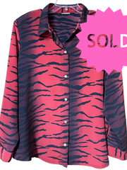 Load image into Gallery viewer, SOLD - Vintage Red &amp; Black Tiger Stripe Button-Up Shirt Unisex Shell Buttons - Lisa Lassi